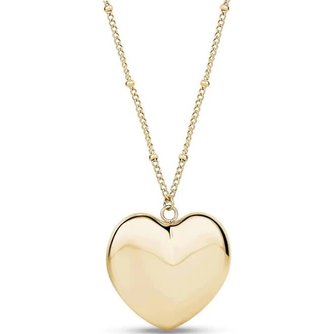 32 Inches Polished Heart Pendant On Silver Chain