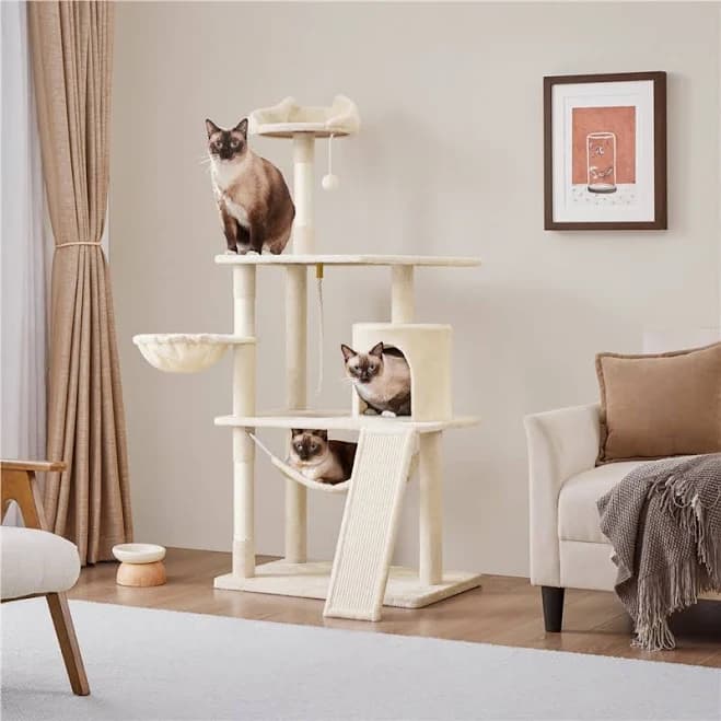 Yaheetech 61.5-in Plush Cat Tree & Condo