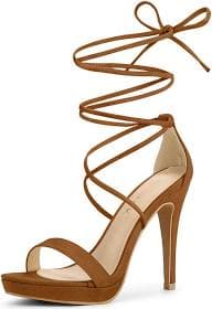Allegra K Women's Padded Insole Platform Stiletto Heels Lace Up Sandals