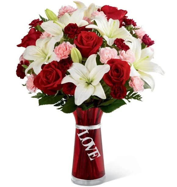 White Lily Red Rose Bouquet