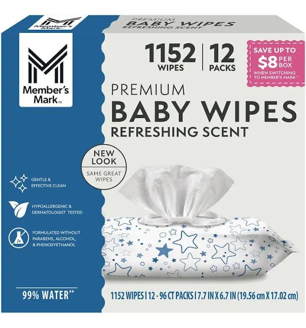 Member's Mark Premium Baby Wipes Refreshing Clean Scented 12 Packs