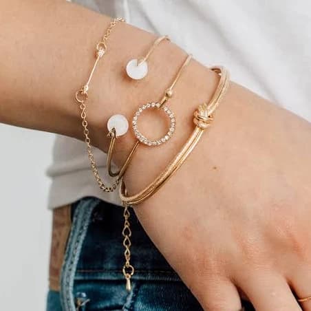 Gold Metal Stack Bracelet & Bangle Set of 4