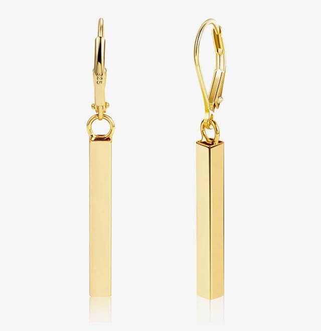 14K Gold Bar Dangle Drop Earrings