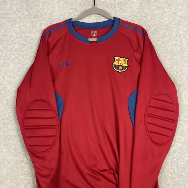 Barcelona Goalkeeper Jersey Mens L Red Padded Elbows Fcb Soccer Goalie