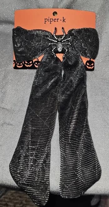 Piper K Halloween Black & Silver Rhinestone Spider Hair Bow Barrette