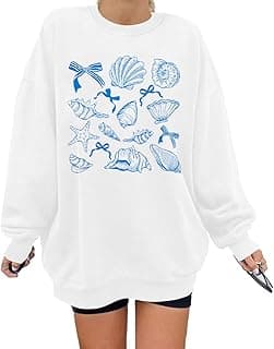 Seashell Sweatshirt for Women Bow Fleece Sweatshirt Oversized Y2K Pullover Aesthetic Preppy Long Sleeve Shirt