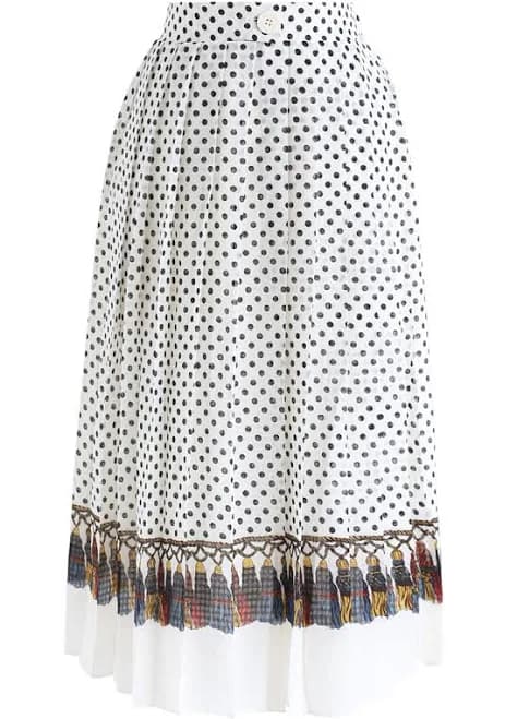 Love Yourself Pleated Dots Midi Skirt