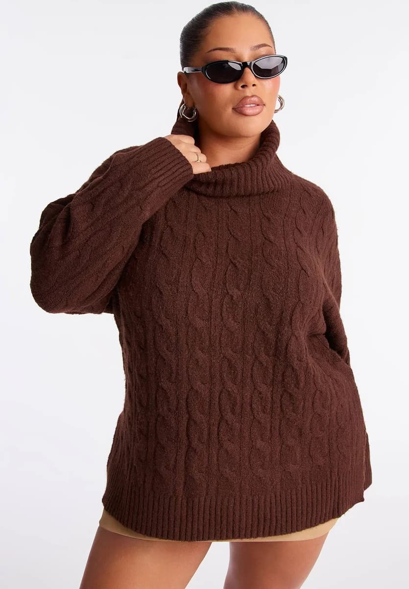 Fashion Nova Women's Feeling Chill Cable Knit Turtle Neck Sweater