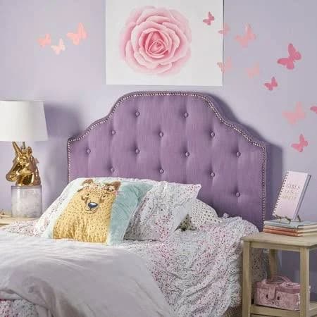 Light Purple Fabric Button Tufted Diamond Stitched Headboard for Twin Bed