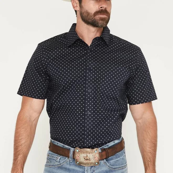 Cody James Men's Barrel Rider Geo Print Short Sleeve Western Shirt
