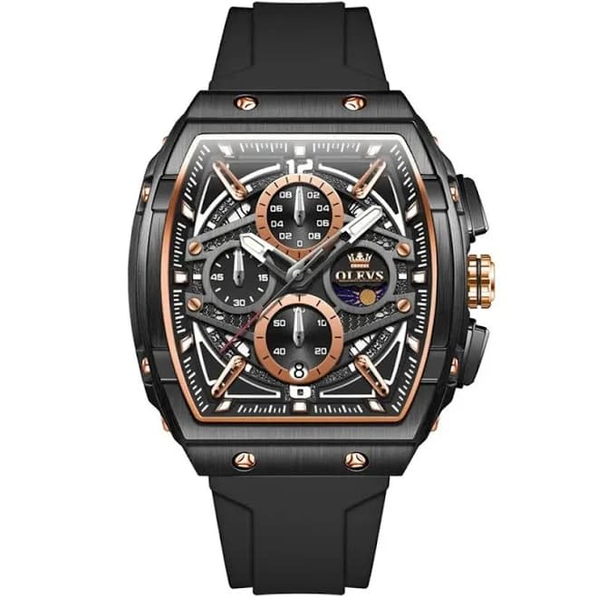 Olevs 2975 Mens Square Quartz Watch (Color: All Black)