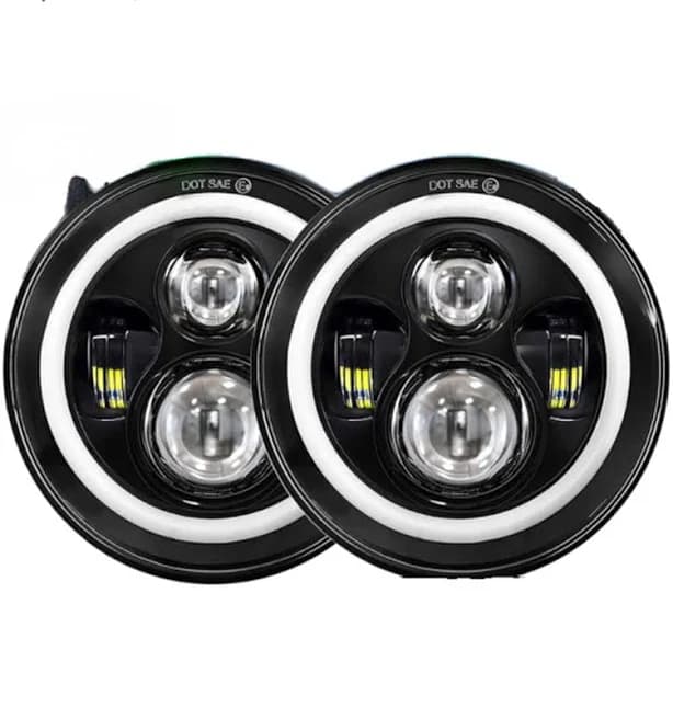 90-97 Mazda NA Miata MX5 MX-5 Pair 7inch LED Headlights Green Halo Angel Eye | Black | Cold White | 2 Bulbs | H4 | 3 Years Warranty | 120W | 10000lm