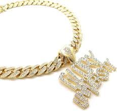 BLINGFACTORY Hip Hop Iced Glory University Pendant & 12mm 18" Box Lock Miami Cuban Choker Chain | Amazon.com