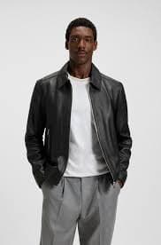 BOSS - Leather jacket in a regular fit - Black
