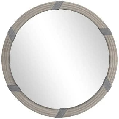 Homcom 30.75" Wood Wall Mirror Round Mirror for Wall Living Room