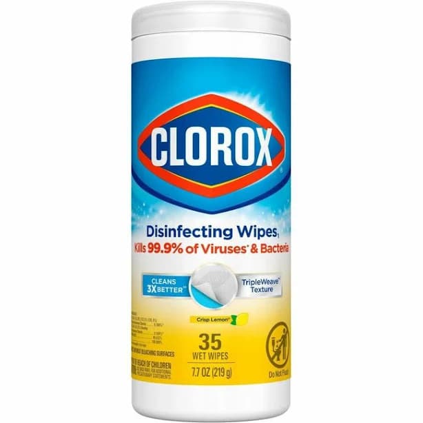 Clorox Disinfecting Cleaning Wipes - Ready-To-Use - Crisp Lemon Scent - Anti-bacterial, Textured, Bleach-free - Yellow - 35/Tub - 420 /