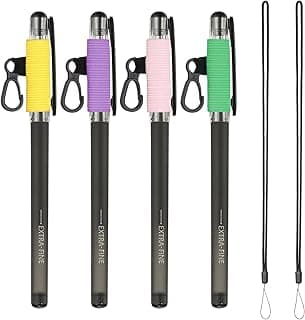 PATIKIL 4Pcs Elastic Pen Holder with 2 Adjustable Silicone Lanyards, Anti Lose Portable Pen Holder for Necklace Carpenters Teachers Construction Workers, Purple/Pink/Yellow/Green