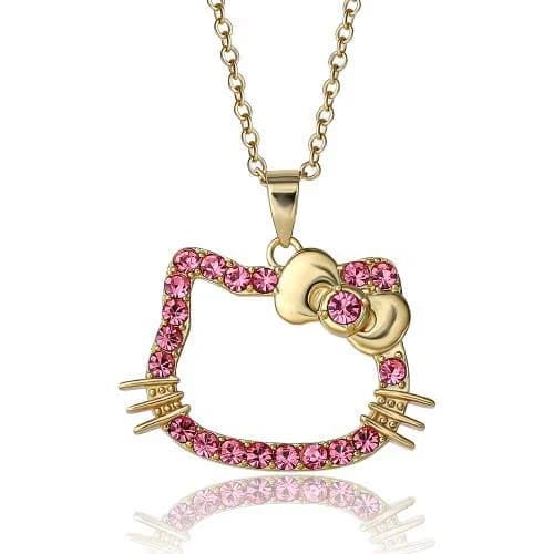 Hello Kitty Outline Pink Crystal Pendant Necklace