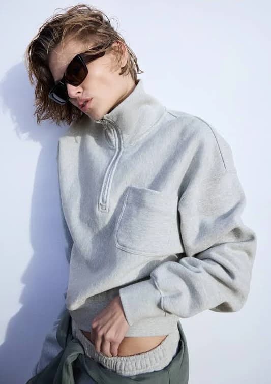 H&M Ladies Melange Half-Zip Sweatshirt