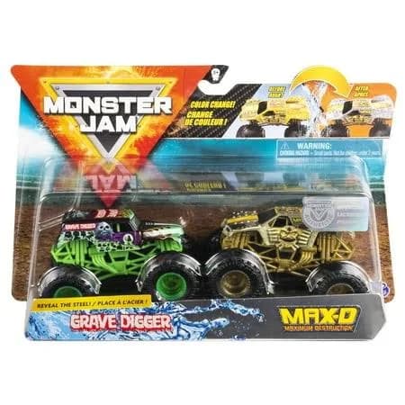 Monster Jam Official Grave Digger vs. Max D Color-Changing Die-Cast Monster Trucks