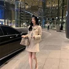 Amazon.com: Women Elegant Tweed Two-Piece Set for Coat and Skirt Set Office Suit Apricot S : Clothing, Shoes & Jewelry