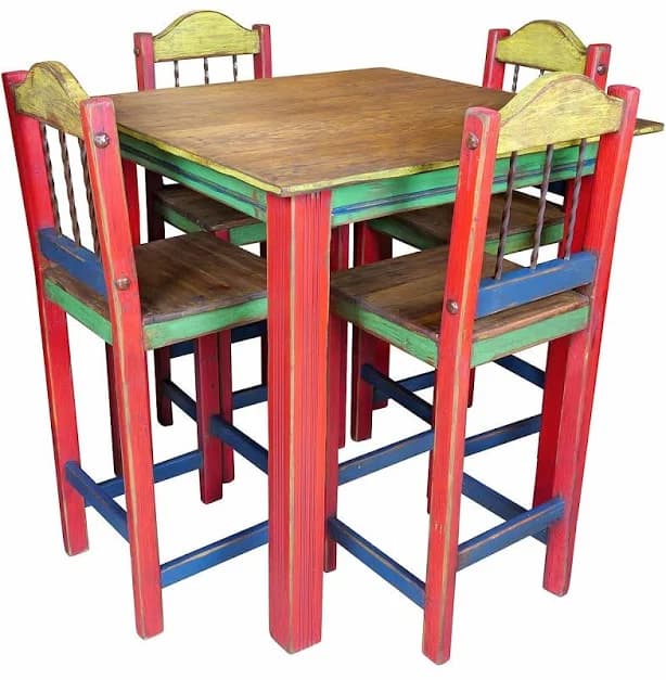 Rustic Mexican Multi-color Tall Bistro Dining Set with 4 Chairs
