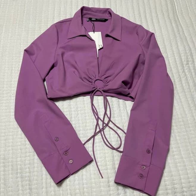 Zara Purple Tie Front Crop Top - Women's - Size S