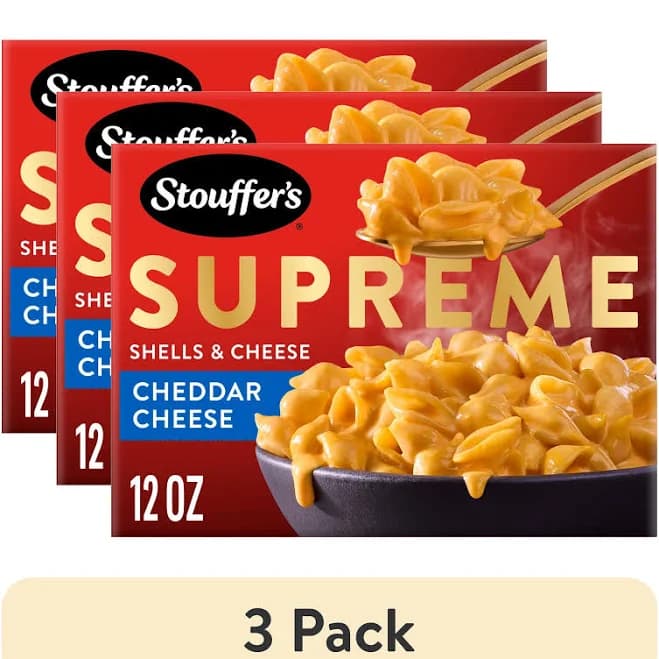 (3 pack) Stouffers Macaroni and Cheese Meal, Supreme Shells and Cheese, Cheddar Cheese Sauce, Boxed Mac and Cheese Pasta Dinner Kit, 12 oz