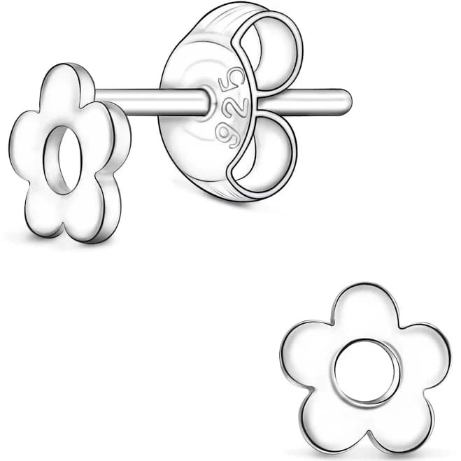 Sterling Silver Rhodium Plated Petite Flower Stud Earrings