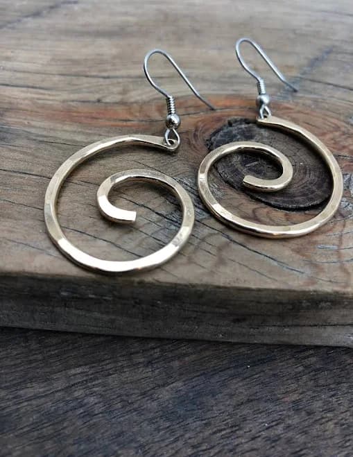 Hammered Brass Spiral Dangle Earrings