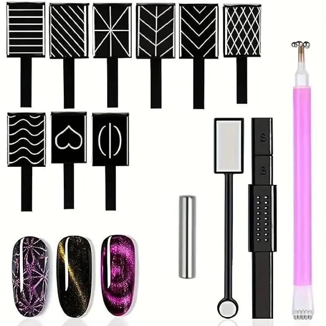 13-Piece Nail Polish & Gel Magnet Set, Nail Art Set, Complete Salon Kit for Cat Eye French Manicure, Professional Beauty Tools for Salons & Home Use