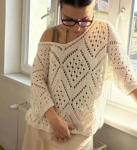 Openwork Boho Cotton Knit Sweater