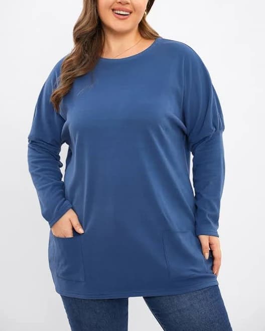 Meet.Curve Women's Round Neck Mid Long Loose Sweater with Pockets