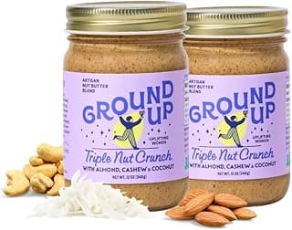 Almond & Cashew Nut Butter - Triple Nut Crunch - Peanut-Free, Dairy-Free, Gluten-Free, Vegan - 2 Jars 12oz