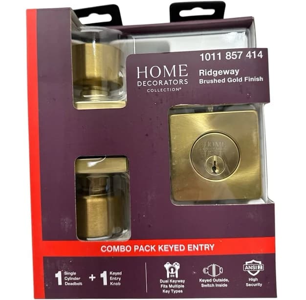 Home Decorators Collection Ridgeway Brushed Gold Keyed Entry Single Cylinder Door Knob Combo Pack