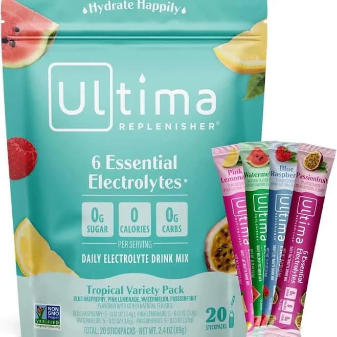 Daily Electrolyte Drink Mix – Tropical Variety, 20 Stickpacks – Hydration Packets with 6 Electrolytes & Minerals – Keto Friendly, Non-GMO & Sugar-Free