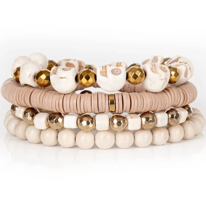 Soft Neutral Beaded Bracelet Stack