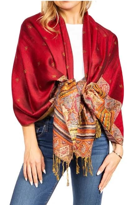 Sakkas Gianna Women's Reversible Floral Woven Pashmina Scarf Shawl