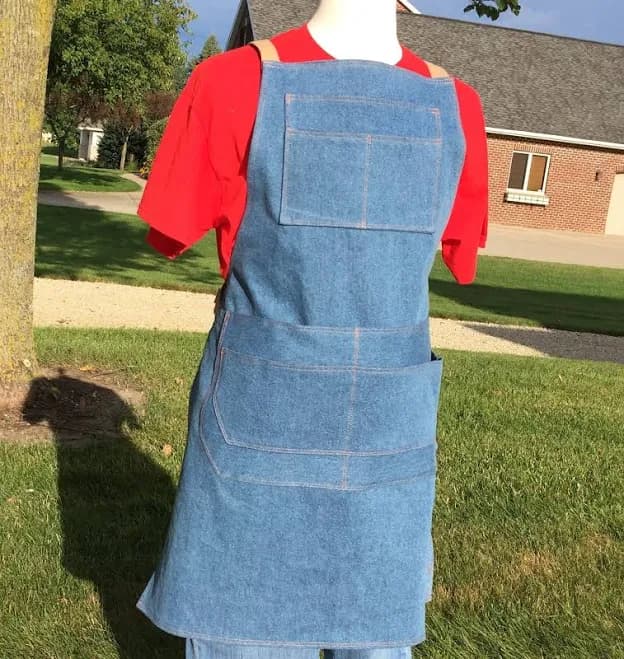 Handmade Denim Work Apron: Heavy Duty Blue Jean Barista Apron