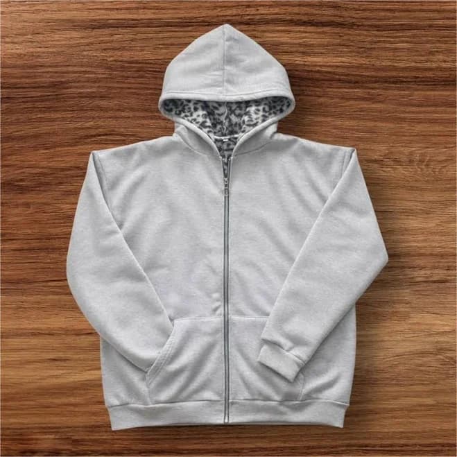 Grey Cheetah Print Hoodie - Large - Soft & Cozy