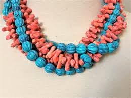 ANGELA CAPUTI Faux Coral & Turquoise Resin Beads Multi Strand Necklace - Etsy