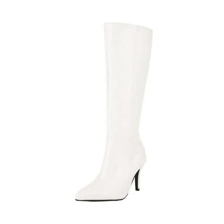 Hopeusnice Women's Stilettos Heel Pointed Toe Faux Leather Knee High Boots