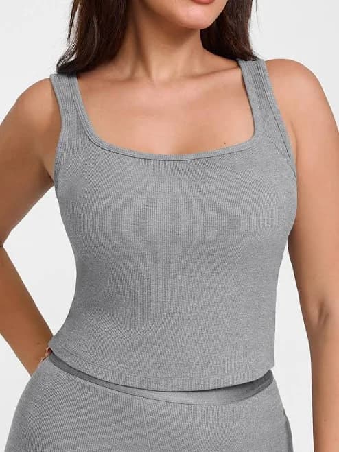 Rayon Ribbed Wide Strap Scoop Neck Tank Top