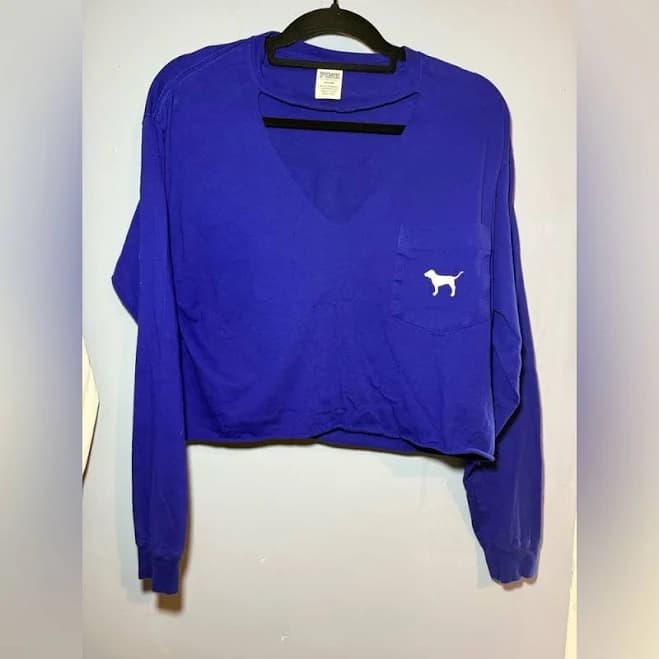 Pink Victoria's Secret Tops | Pink Victoria's Secret Royal Blue V-Neck Cut Out Cropper Top | Color: Blue/White | Size: M | Meaganmorris734's Closet