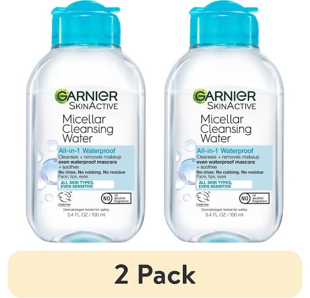 Garnier Micellar Cleansing Water Waterproof, Facial Cleanser and Makeup Remover for Adults, All Skin Types, 100 ml (2 pack)