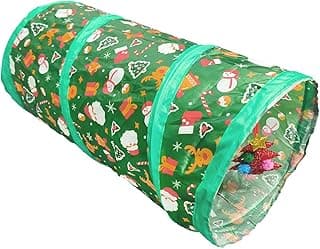 Christmas Cat Tunnel Straight Tube – Holiday Collapsible Cat Play Tunnel with Crinkle Sound for Kittens and Adult Cats