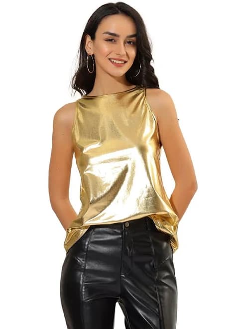 Daring Diva Women's Metallic Sleeveless Tank Top