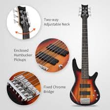 Full Size GIB 6 String H-H Pickup Electric Bass Guitar with Carry Bag/Strap/Plectrum/Connector/Wrench Tool, Black - Walmart.com