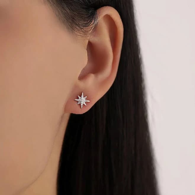 Sterling Silver Sparkly CZ Starburst Stud Earrings