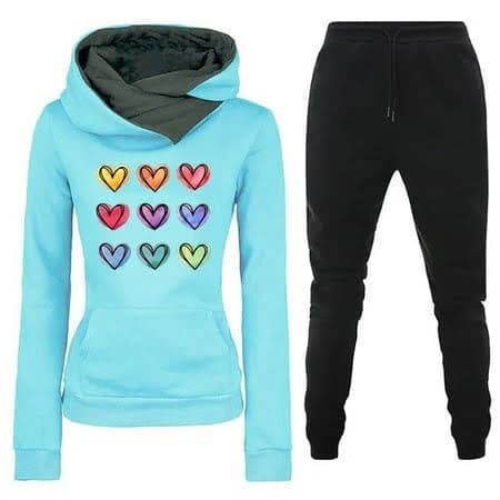 Women's Heart Print Hoodie Sweatshirt and Sweatpants